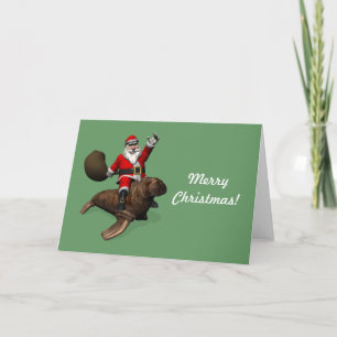 Cartão De Festividades Papai Noel Andando Em Walrus