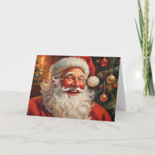 Cartão De Festividades Papai Noel antigo com enfeites