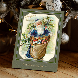Cartão De Festividades Papai Noel Antigo com Presentes