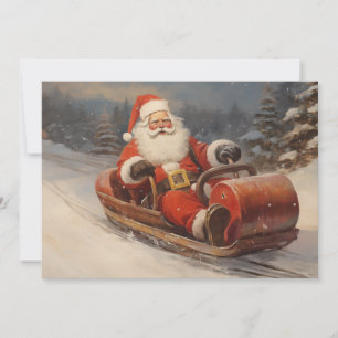 Cartão De Festividades Papai Noel Antigo Deslizando no Trineo Natal Feliz