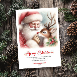 Cartão De Festividades Papai Noel Antigo e Saudação de Natal Alegre do Ru