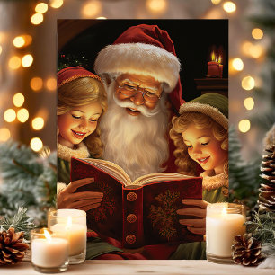 Cartão De Festividades Papai Noel Antigo Lendo para Crianças