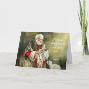 Cartão De Festividades Papai Noel Antigo Segurando o Menino Jesus