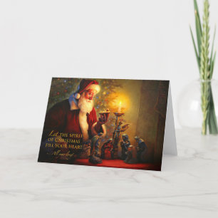 Cartão De Festividades Papai Noel Antigo Segurando o Menino Jesus