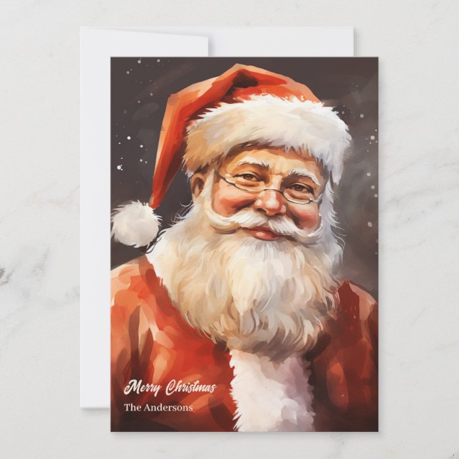 Cartão De Festividades Papai Noel antigo sorriu chapéu vermelho (Frente)