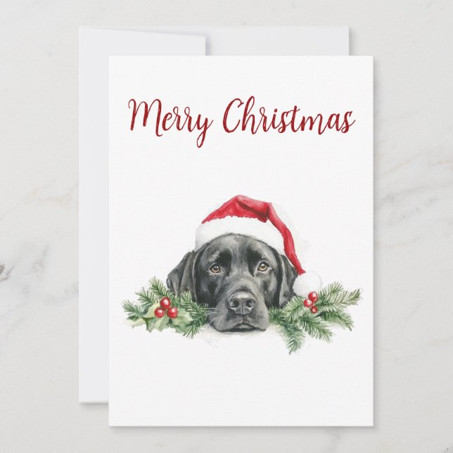 Cartão De Festividades Papai Noel Aquarela Personalizável Labrador Preto (Frente)