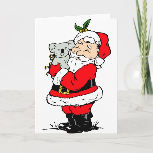 Cartão De Festividades Papai noel australiano bonito do Natal com koala (Frente)
