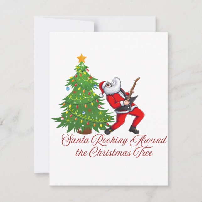 Cartão De Festividades Papai Noel Balançando em Volta da Árvore de Natal  (Frente)
