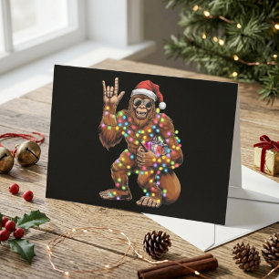 Cartão De Festividades Papai Noel Bigfoot Engraçado com Luzes de Natal
