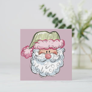 Cartão De Festividades Papai Noel Bonito Natal Festa de Natal Rosa