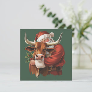 Cartão De Festividades Papai Noel Caubói Ocidental Laço Natal Vintage 