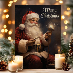 Cartão De Festividades Papai Noel Clássico à Luz de Vela Feliz Natal