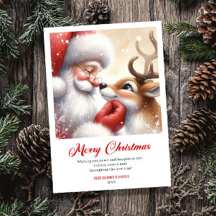 Cartão De Festividades Papai Noel Clássico Com Saudação de Férias Vintage