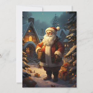 Cartão De Festividades Papai Noel Clássico em Pé na Neve