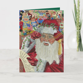 Cartão De Festividades Papai Noel Clássico Verde Por Dentro Verificando D