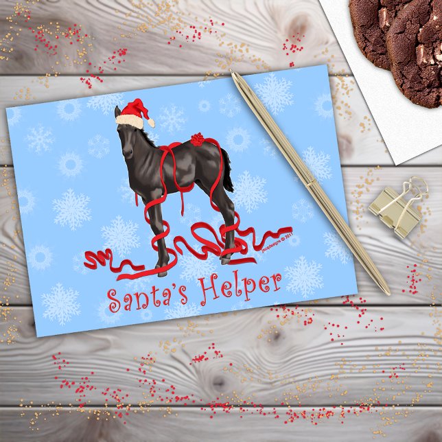 Cartão De Festividades Papai noel Colt. Cavalo Helper Red Hat Flocos de N (Horse Colt Santa's Helper Red Hat Snowflakes Holiday Card)