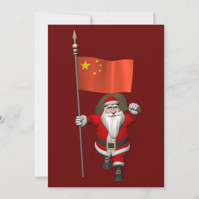 Cartão De Festividades Papai Noel Com Bandeira Da China (Frente)