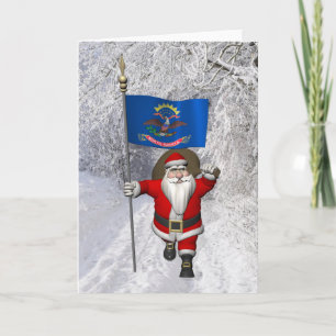 Cartão De Festividades Papai Noel Com Bandeira Da Dakota Do Norte
