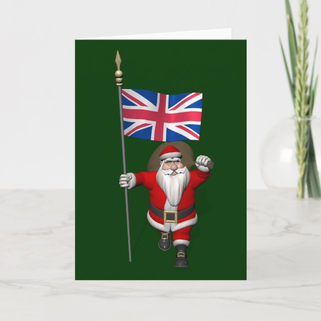 Cartão De Festividades Papai Noel Com Bandeira Da União Do Reino Unido (Frente)