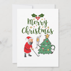 Cartão De Festividades Papai Noel com bola de golfe Feliz Natal golfista 