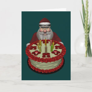 Cartão De Festividades Papai Noel com Bolo de Aniversário