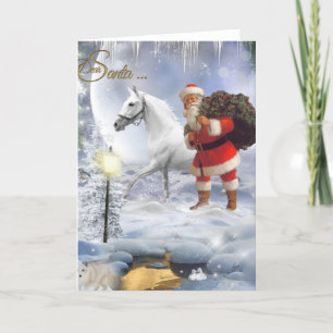 Cartão De Festividades Papai Noel com cavalo branco