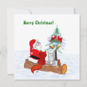 Cartão De Festividades Papai Noel com Coelho Raposa e Esquilo