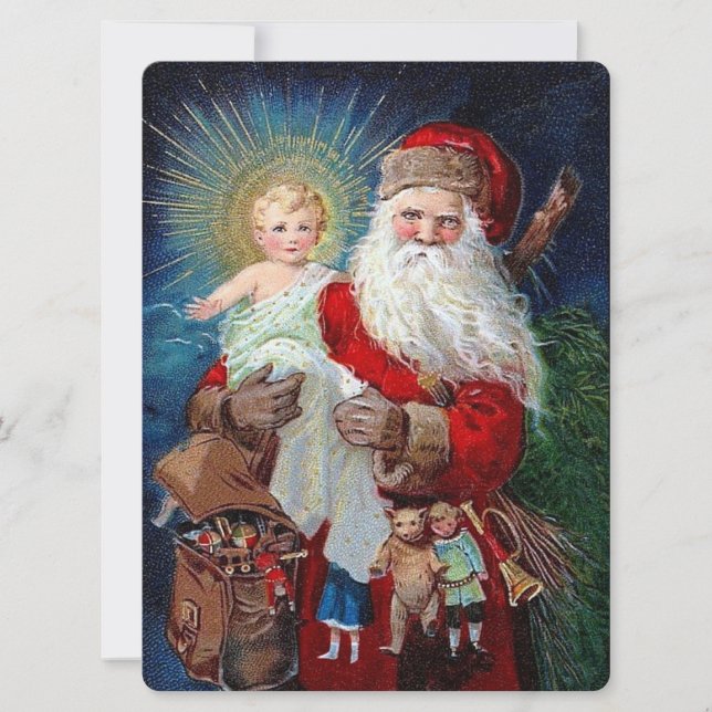 Cartão De Festividades Papai Noel com criança do cristo (Frente)
