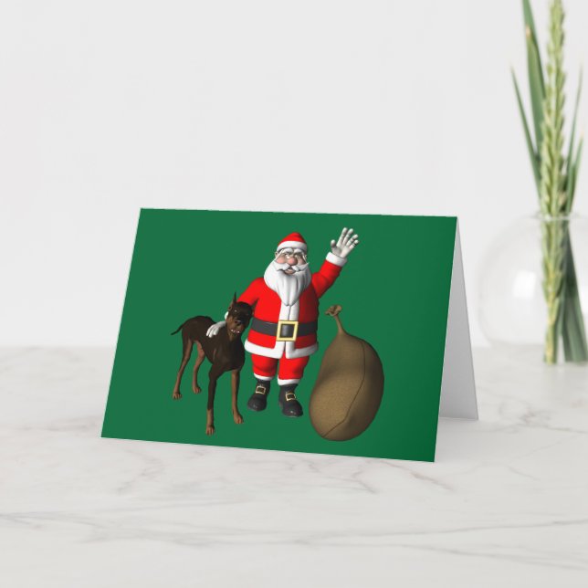 Cartão De Festividades Papai Noel Com Doberman Pinscher (Frente)