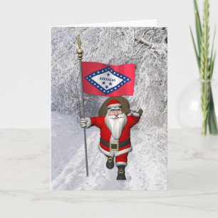 Cartão De Festividades Papai Noel Com Estandarte De Arkansas