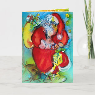 Cartão De Festividades Papai Noel com lanterna na noite de Natal
