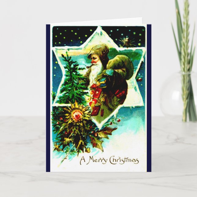 Cartão De Festividades Papai Noel com Pacote (Frente)