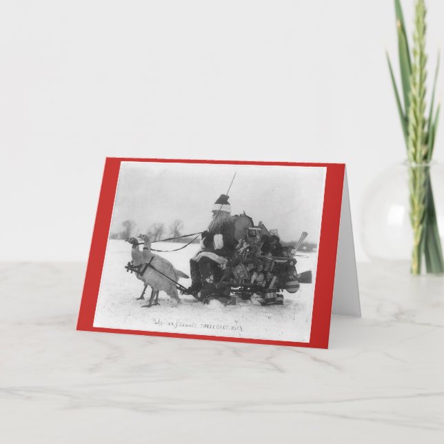 Cartão De Festividades Papai Noel com perus desenhados de trenó (Frente)