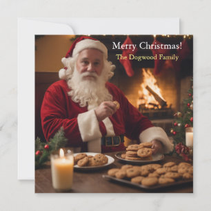 Cartão De Festividades Papai Noel comendo biscoitos