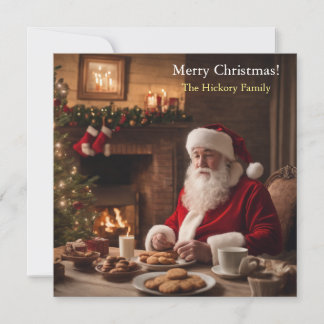 Cartão De Festividades Papai Noel comendo biscoitos