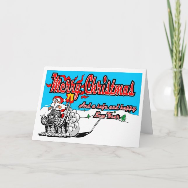 Cartão De Festividades Papai noel da bicicleta da neve do quadrilátero do (Frente)