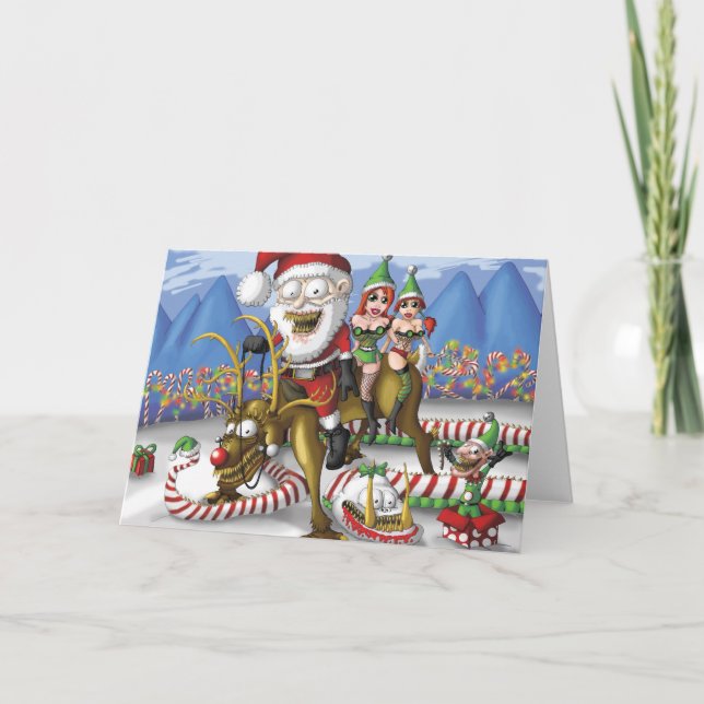 Cartão De Festividades Papai noel da rena (Frente)