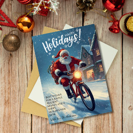 Cartão De Festividades Papai Noel de Aquarela Bonito de Bicicleta Natal