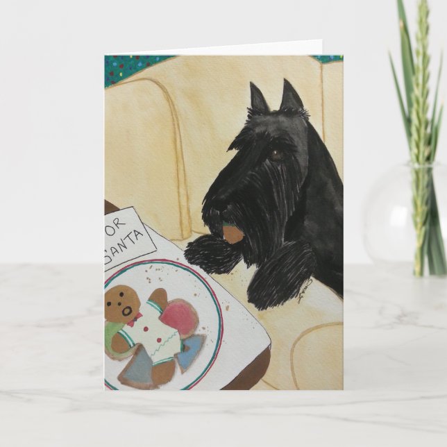 Cartão De Festividades Papai noel de espera com fome do Scottie (Frente)