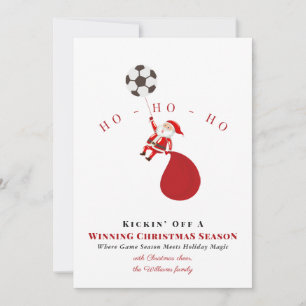 Cartão De Festividades Papai Noel de Futebol Dando Chute Inicial em uma T