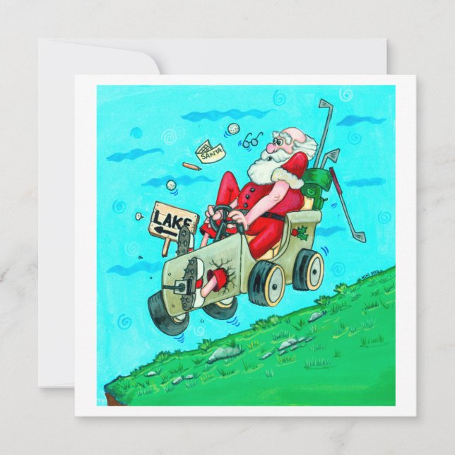 Cartão De Festividades Papai noel de Golfcart (Frente)