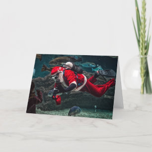 Cartão De Festividades Papai Noel de mergulho alimenta os peixes Mele Kal