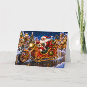 Cartão De Festividades Papai Noel de Moto Chopper Motocicleta Natal Diver