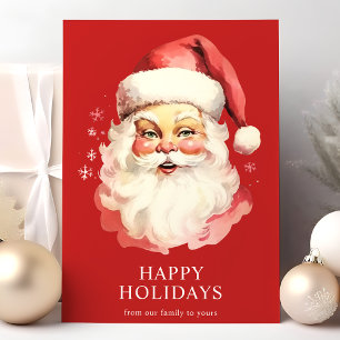 Cartão De Festividades Papai Noel de Natal em Aquarela Vintage Vermelha