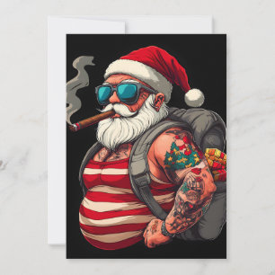 Cartão De Festividades Papai Noel de Natal Tatuado Rebelde de Rua