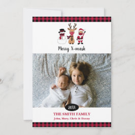 Cartão De Festividades Papai Noel de Plaid de Búfalo Engraçado Máscara X