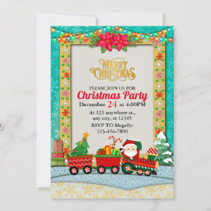 Cartão De Festividades Papai Noel de Trem com Presentes e Árvore de Natal