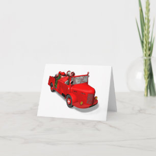 Cartão De Festividades Papai Noel Dirigindo Um Caminhão De Fogo