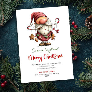 Cartão De Festividades Papai Noel Divertido Água Cor Vermelho Verde Cumpr