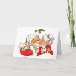 Cartão De Festividades Papai noel do natal vintage que beija a Sra. Claus